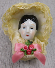 Vintage Victorian Porcelain Doll Head  with Shawl & Hat Christmas Ornament 4 