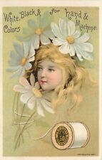 c1887 Trade Card Girl's Face in Daisy Flowers JP Coats Six-cord Thread 2.5 x 4