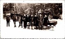 c1940 Family W/ Horse Sled Snow Winter Snapshot Photo picture
