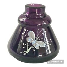 Rare Vtg Pairpoint Glass Hand Painted Amethyst Glass Cone Ink Well w/ Butterfly picture