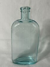 Vintage Tooled Top Strap Sided Warranted Flask Blue Green Color 6-1/8” Tall picture