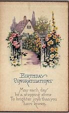 c1910 BIRTHDAY CONGRATULATIONS COTTAGE ROSES FLOWERS UNPOSTED POSTCARD 38-113 picture
