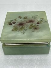Vintage Genuine Italian Alabaster Trinket Box Hinged Lid Floral 3.25” Square picture