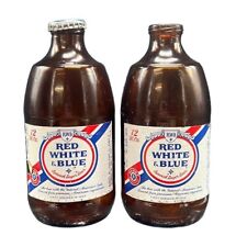 Vintage RED WHITE & BLUE 12oz Bottles Pabst Brewing Empty Movie Prop Lot of 2 picture