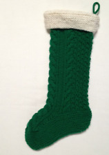 Vintage Irish Hand-Knit Green & White Wool Christmas Stocking ~ 17” picture