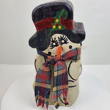 Vintage Handmade Holiday Snowman Wood Block 10 Inch picture