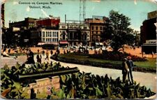 Postcard~Detroit Mich.~Cannon on  Campus Martius Edwardian People Walking c1912 picture
