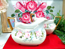 Bavaria Germany painted pink roses creamer and sugar holder German set picture