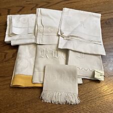 LOT OF 7: Random Linen Damask Towels (Various Sizes) Some monogrammed BEAUTIFUL picture