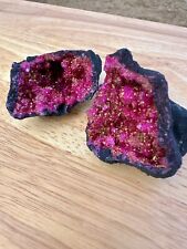 Pink and Gold Geode Pair Crystal Quartz Gemstone Dyed Moroccan Geode picture