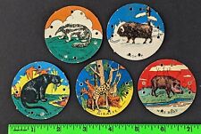 Vintage (Lot of 5) 1930's Animals Seal-Craft Discs R123 Cards Panther Ox Giraffe picture