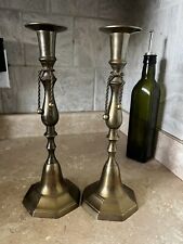 2 Vintage 11.5In tall Solid Brass Candle Holders picture