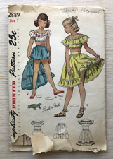 Vintage 1949 Simplicity #2889 Crop Top Skirt Girls Sewing Pattern Sz 7 B25