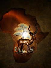 RARE Vintage Copper Wall Art Africa 3-D Relief Antelope picture