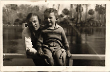 Real Photo RPPC Postcard Father and Son by Lake Unidentified c1920s-30s Unused picture