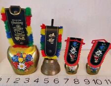 4 Vintage Swiss Germany Cow Bells w/ Fabric Floral Straps Sm Medium And Large picture