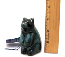 Vintage Blue Mountain Pottery Sitting Bear Figurine Blue Green Drip Glaze NWT picture