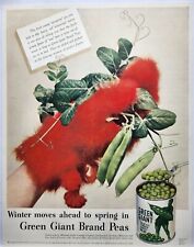 1943 Green Giant Peas Mitten WWII Era Print Ad Man Cave Art Deco Poster 40's picture