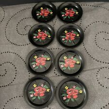 Vintage 1950's Toleware Metal Coasters Set Of 8 Hand Painted Floral MCM Retro picture