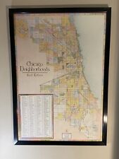 Vintage 1992 first edition, Chicago Illinois neighborhoods large framed map, Ex picture