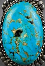 HUGE 2” Vintage Navajo Old Pawn Sterling Silver Blue Gem Turquoise Ring picture