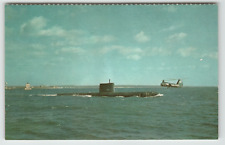 Postcard U.S.S. Nautilus Nuclear Submarine with Helicopter picture