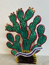 Vintage Mexican Folk Art Punched Pierced Tin Ocotillo & Snake Candle Holder picture