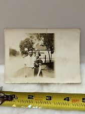 Vintage Photo Snapshot Of Young Couple - Woman Wearing Navy Sailor Dress  picture