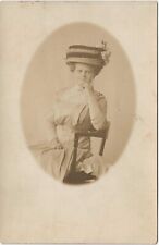 RPPC  Woman in Studio with Elbow on Chair Large Hat c1910 Real Photo Postcard picture