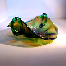 Millersburg Carnival Glass Green Holly Whirl Bon Bon Candy Dish Two Handled picture