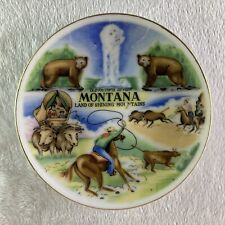 Vintage MONTANA Souvenir Mini Plate Old Faithful Geyser Land Shining Mountains picture