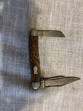 VINTAGE RARE SCHRADE CUT CO WALDEN NY STOCKMAN POCKETKNIFE  PEACH SEED BONE NICE picture