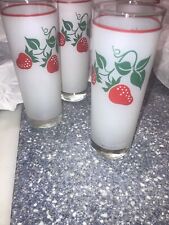 TELEFLORA Frosted Red Strawberry Glasses vintage 1983 Made In France Set Of Four picture