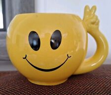 Vintage  Yellow Smiley Face  70's Mug With Handle And Peace Sign picture