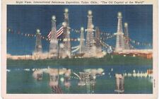 Tulsa Night View International Petroleum Exposition Oil Capital Linen 1940 OK  picture