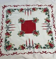 Vintage MCM Christmas Bells & Candles Tablecloth Square - Used 45x45 picture