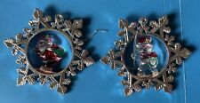 Vintage Plastic Silver Snowflake Christmas Ornaments W/ Santa & Snowman 4” picture