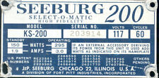 Seeburg KS200 # 203914 serial number identification plate or tag picture