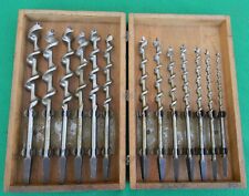 Vintage Irwin 13 Piece Auger Drill Bit Set In Wood Case Brace Bits picture