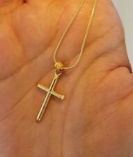 14K Yellow Gold 3-D Hollow Cross Pendant Charm for Necklace Chain 22 mm 0.8 gr picture