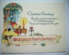 30's Couple at piano Silent night vintage Christmas greeting card *9B picture