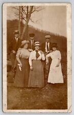 RPPC Six Young Men and Ladies Pose on Logs for Photo Postcard I28 picture