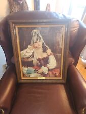 Vintage Mid Century Carmelita by Rico Tomaso Textured Cardboard Litho Print picture