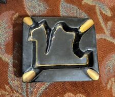 Cool Vtg Abstract MCM Ashtray Black Gold Accent  picture