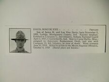 Roscoe Davis Ladoga Indiana Company D 4th Infantry 1921 WW1 Hero Panel picture