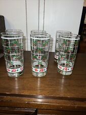 Vtg Libby Windowpane Holly berries -poinsettia Set Of 6 Tumblers Never Used picture