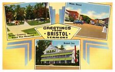 Greeting Bristol VT Vermont Main Street, Inn, Common Multi-View Linen Postcard picture