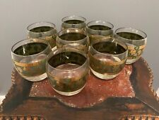 Cera Roly Poly Whiskey Old Fashioned 8 Glasses Green 22K Gold Grapes Mid Century picture