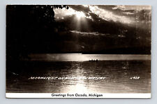 c1947 Moonlight on Northern Waters Greetings From Oscoda Michigan MI Postcard picture