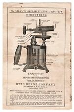 Otto Bernz Company Gasoline Blow Torch Directions Leaflet 1940s Important Info picture